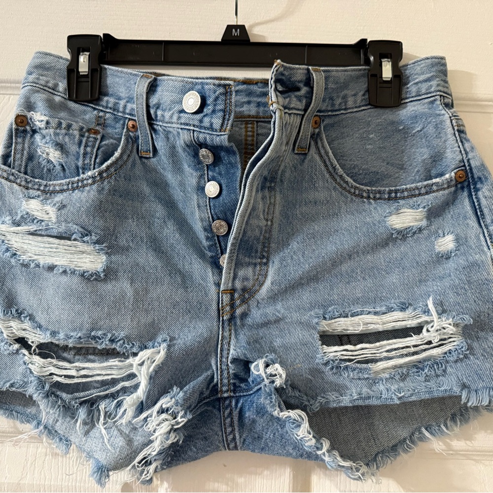 Levi's Light Blue Distressed Jean Shorts
